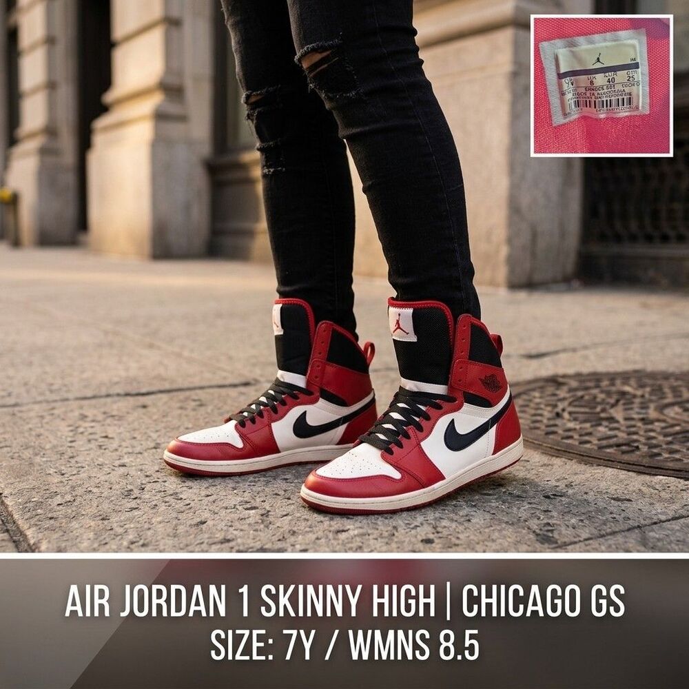 Nike Air Jordan 1 Skinny High Chicago GS 602656-601 Sz 7Y Men 7 Women 8.5 BOXING
